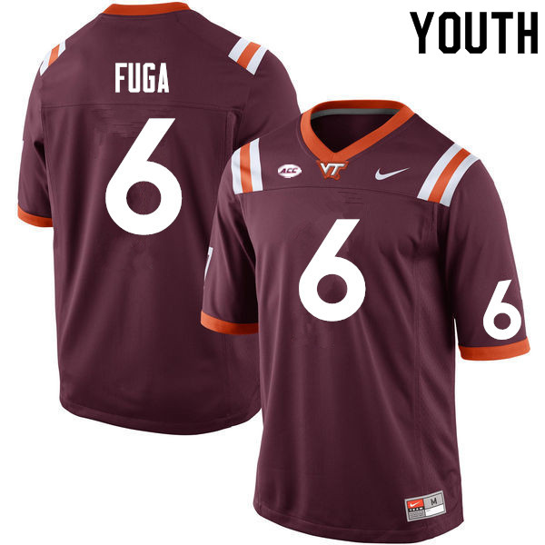 Youth #6 Josh Fuga Virginia Tech Hokies College Football Jerseys Sale-Maroon